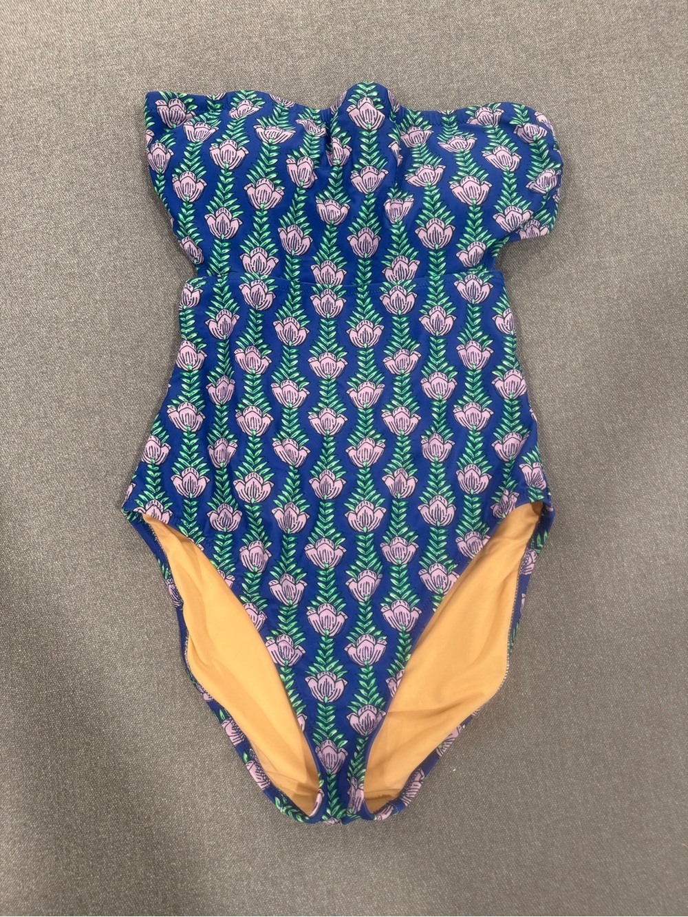 J. Crew Navy Blue Floral One-Piece Swimsuit with Pink & Green Motif